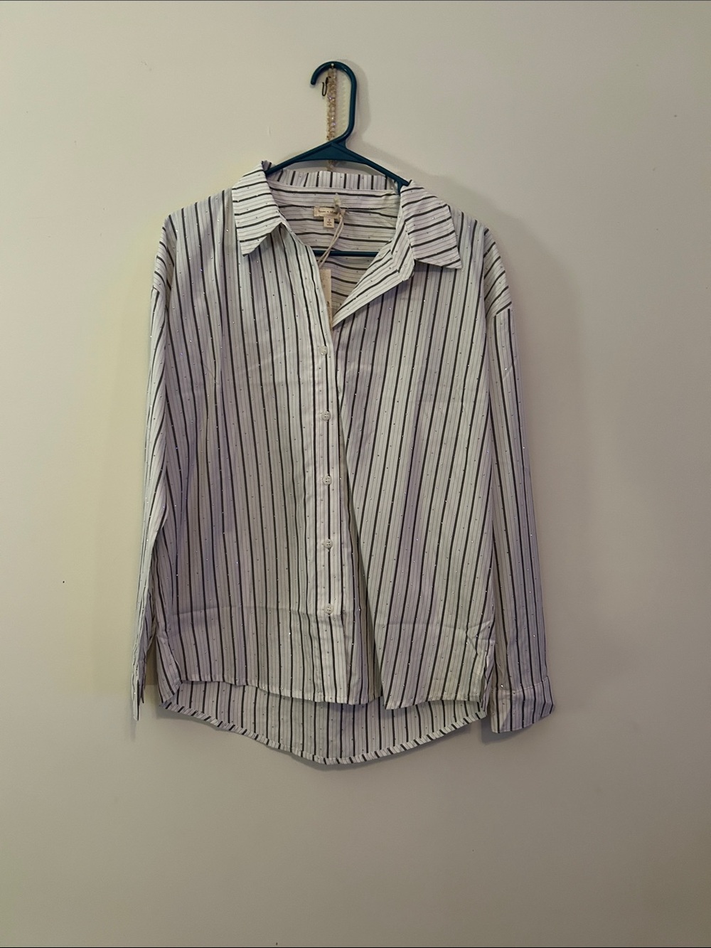 Hem & Thread White Button-Down Shirt with Black Stripes